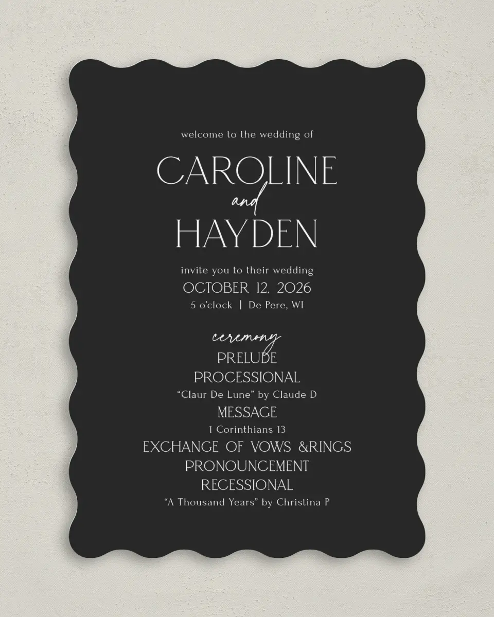 This is a 5" x 7" Wavy Wedding Program called The Caroline printed in full color on Premium Smooth paper