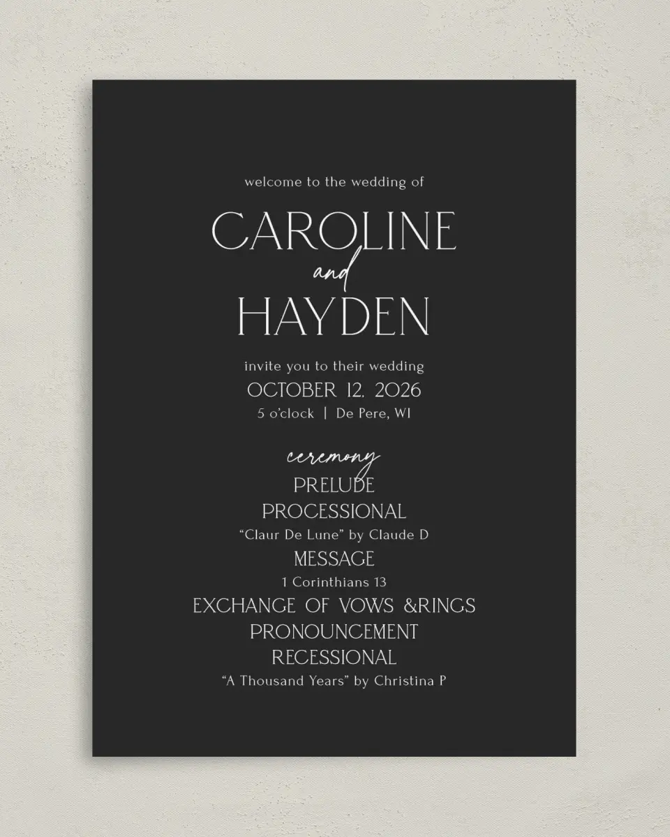 This is a 5" x 7" Wavy Wedding Program called The Caroline printed in full color on Premium Smooth paper