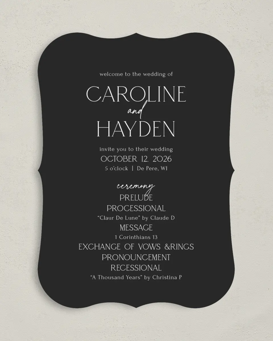 This is a 5" x 7" Wavy Wedding Program called The Caroline printed in full color on Premium Smooth paper