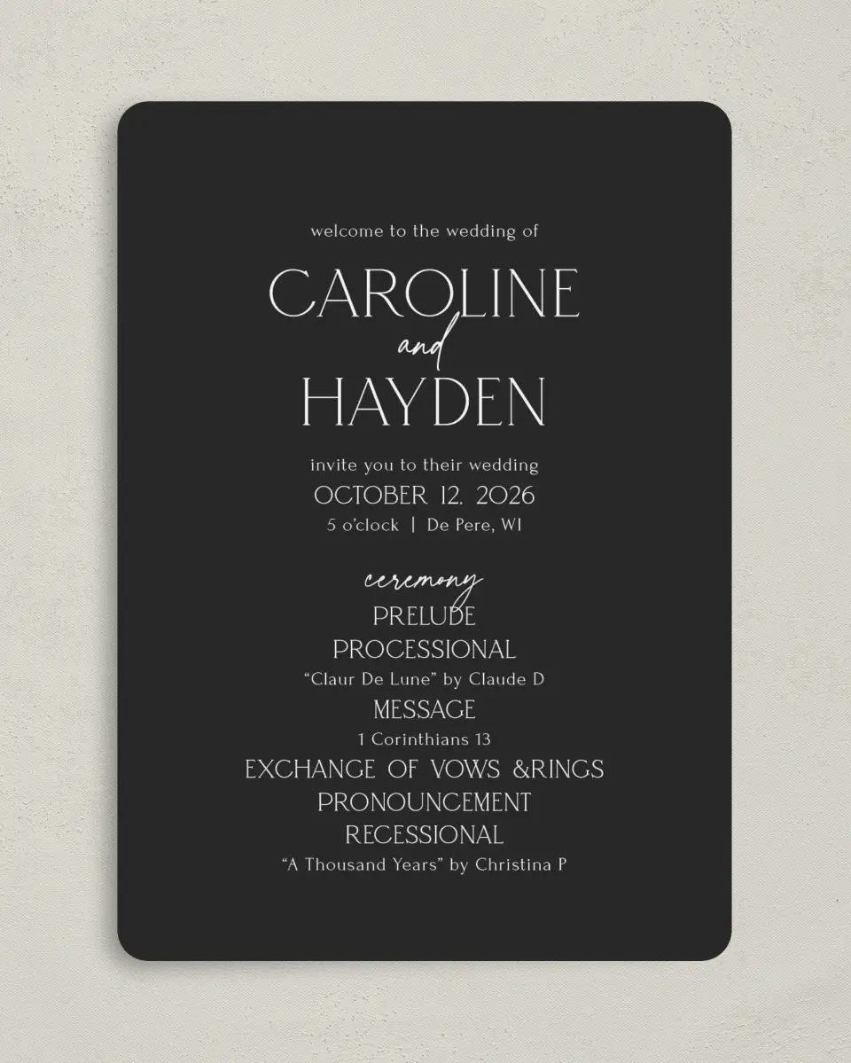 This is a 5" x 7" Wavy Wedding Program called The Caroline printed in full color on Premium Smooth paper