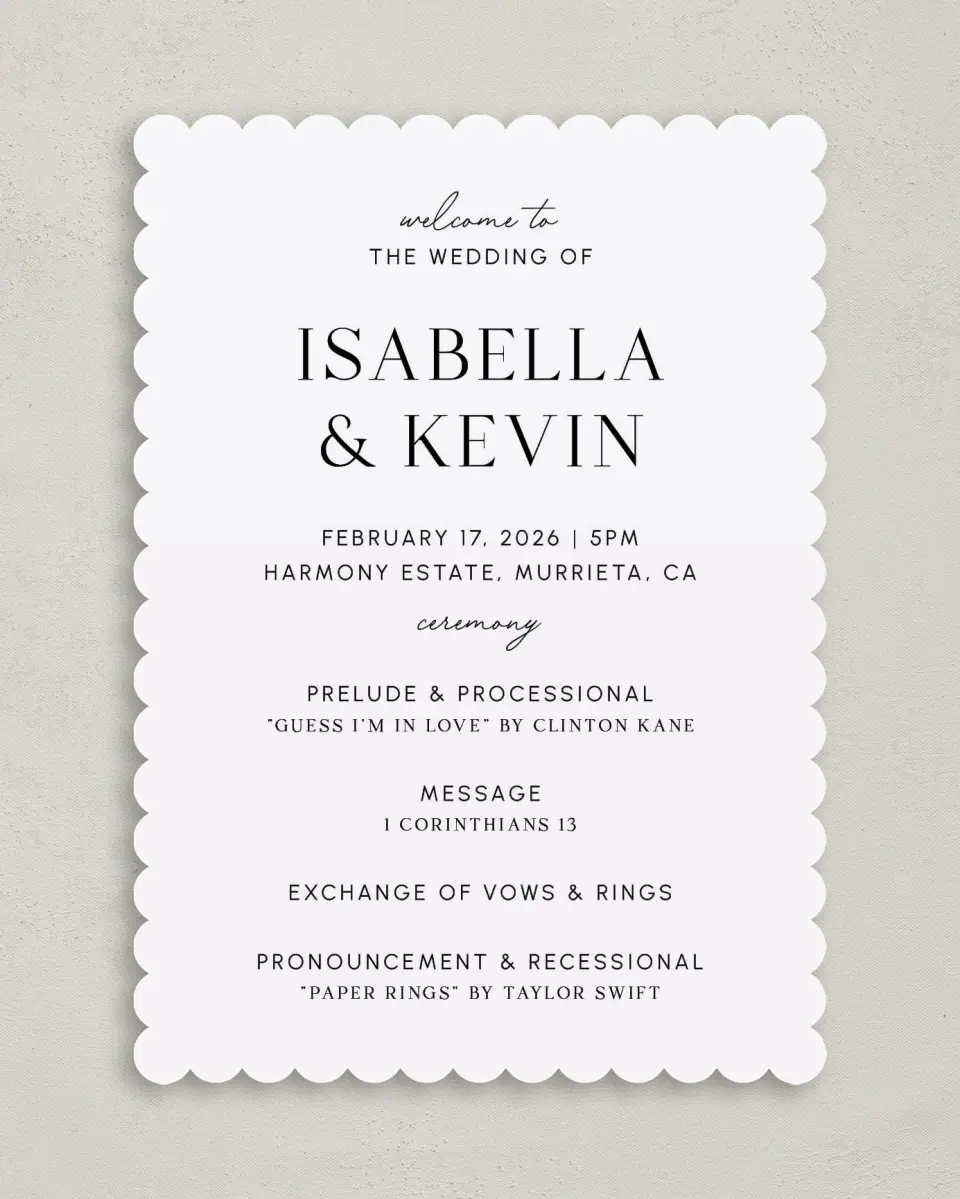 This is a 5" x 7" Wavy Wedding Program called The Isabella printed in full color on Premium Smooth paper