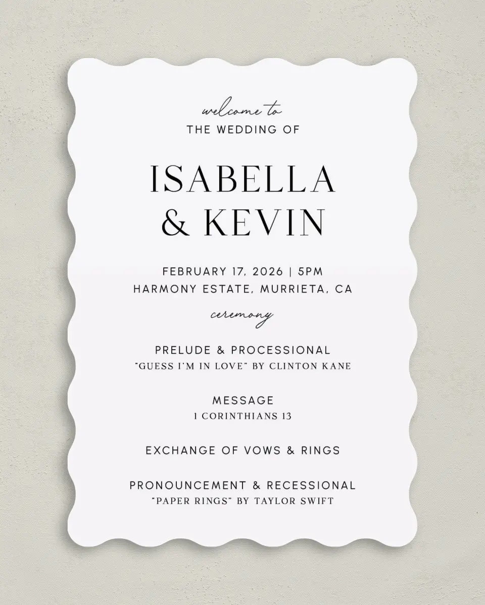 This is a 5" x 7" Wavy Wedding Program called The Isabella printed in full color on Premium Smooth paper