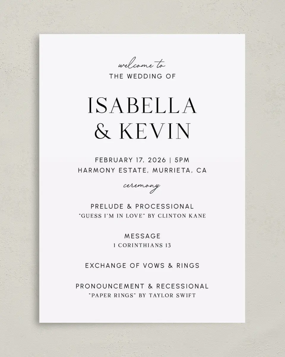 This is a 5" x 7" Wavy Wedding Program called The Isabella printed in full color on Premium Smooth paper