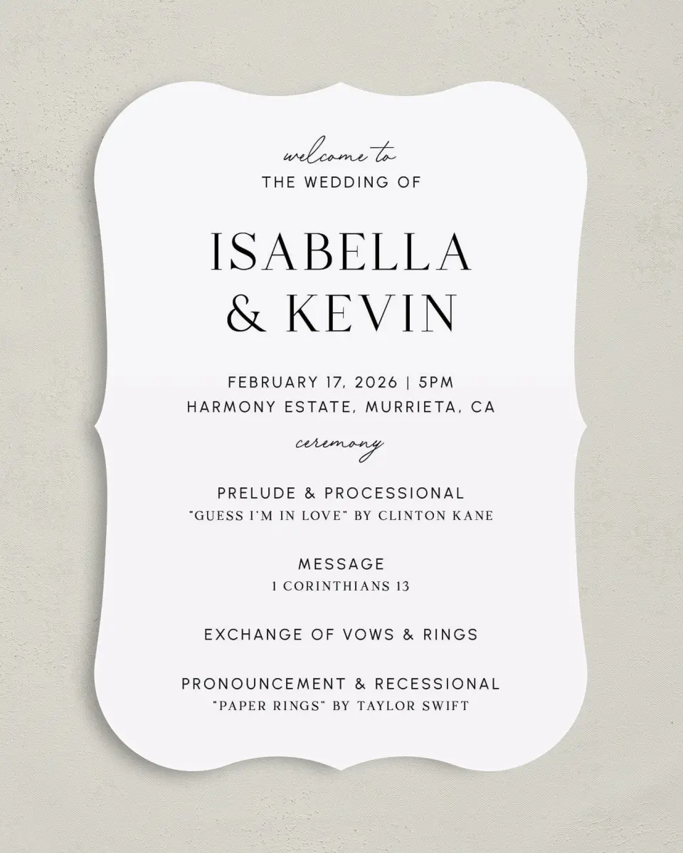 This is a 5" x 7" Wavy Wedding Program called The Isabella printed in full color on Premium Smooth paper
