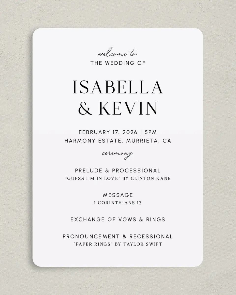 This is a 5" x 7" Wavy Wedding Program called The Isabella printed in full color on Premium Smooth paper