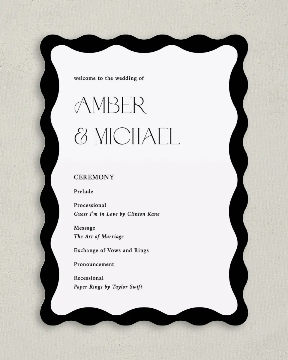 This is a 5" x 7" Wavy Wedding Program called The Amber printed in full color on Premium Smooth paper