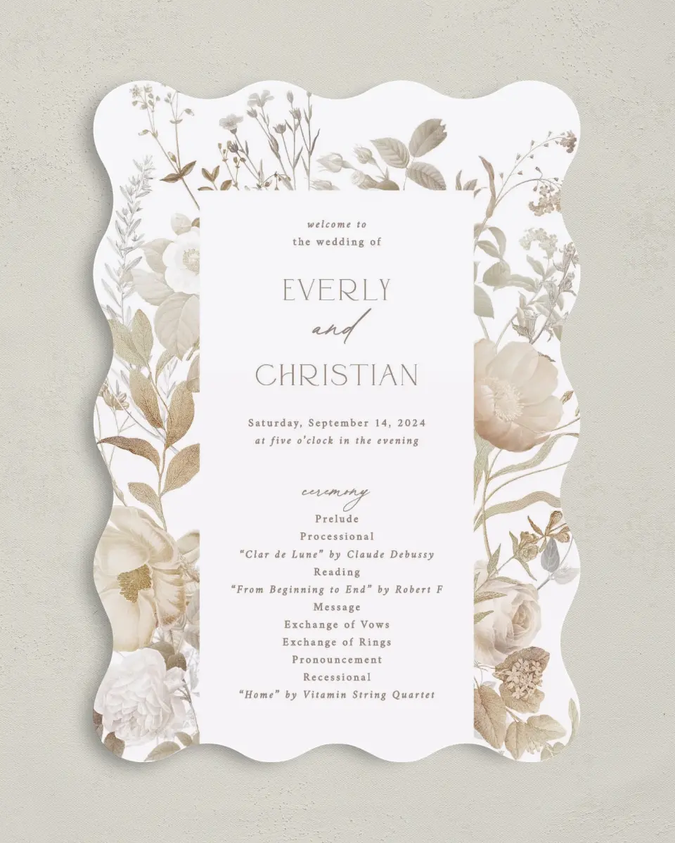 This is a 5" x 7" Wavy Wedding Program called The Everly printed in full color on Premium Smooth paper