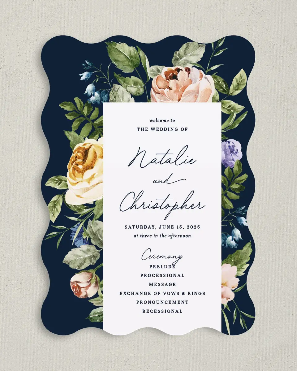 This is a 5" x 7" Wavy Wedding Program called The Natalie printed in full color on Premium Smooth paper