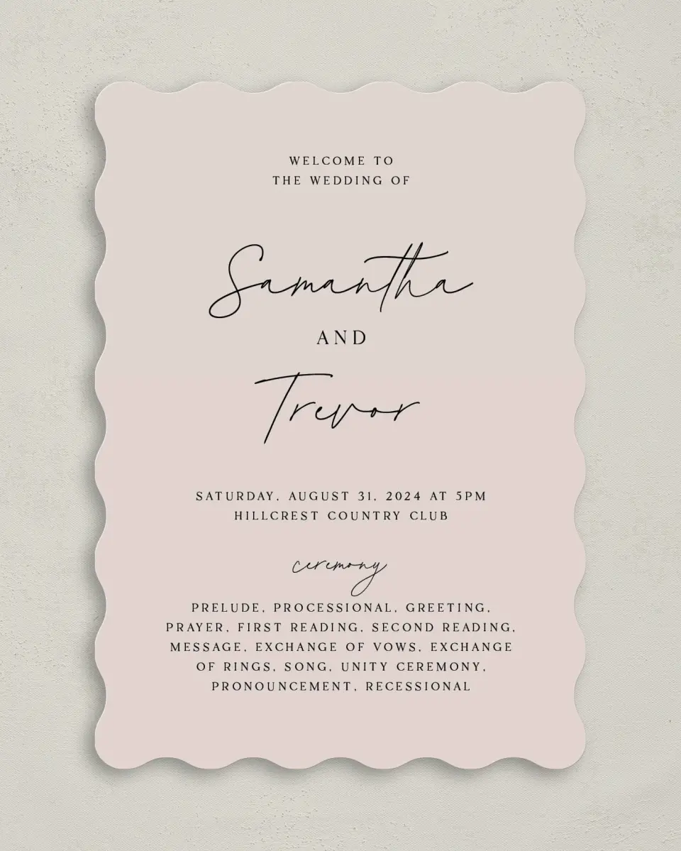 This is a 5" x 7" Wavy Wedding Program called The Samantha printed in full color on Premium Smooth paper