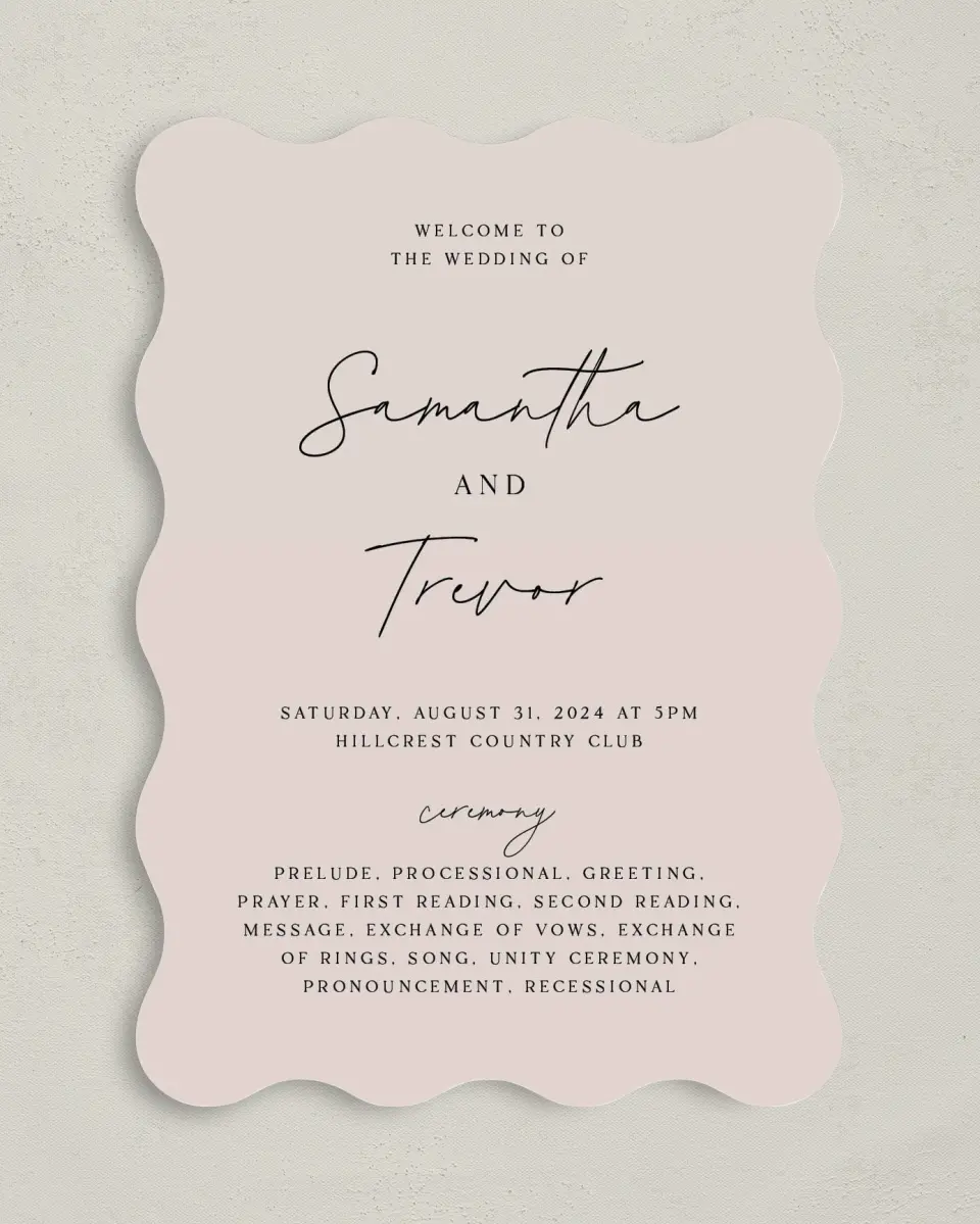 This is a 5" x 7" Wavy Wedding Program called The Samantha printed in full color on Premium Smooth paper