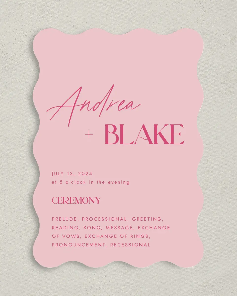 This is a 5" x 7" Wavy Wedding Program called The Andrea printed in full color on Premium Smooth paper