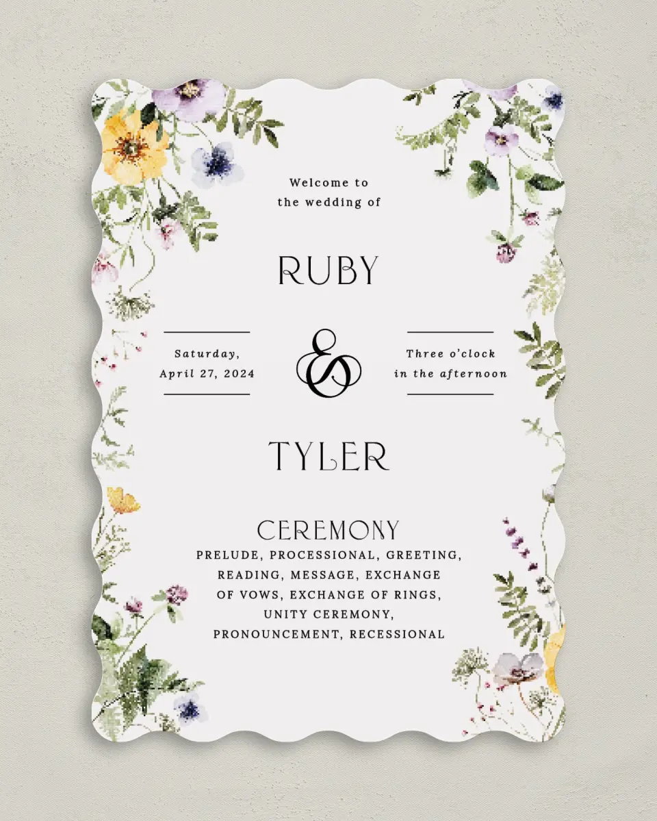 This is a 5" x 7" Wavy Wedding Program called The Ruby printed in full color on Premium Smooth paper