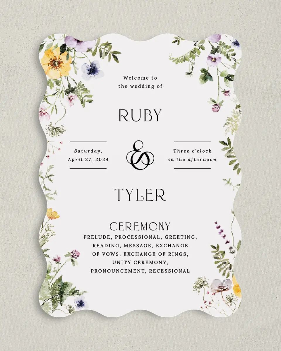 This is a 5" x 7" Wavy Wedding Program called The Ruby printed in full color on Premium Smooth paper