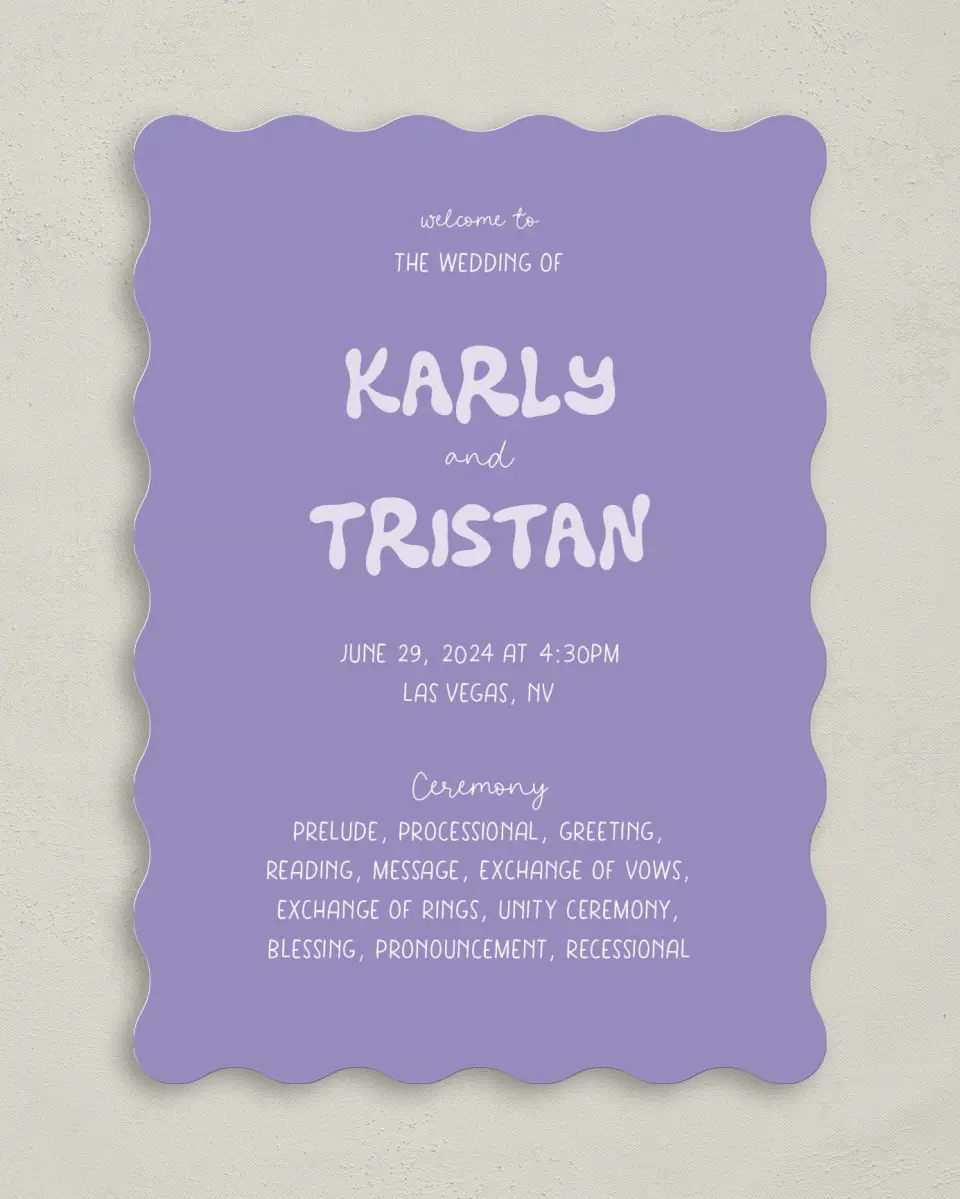 This is a 5" x 7" Wavy Wedding Program called The Karly printed in full color on Premium Smooth paper