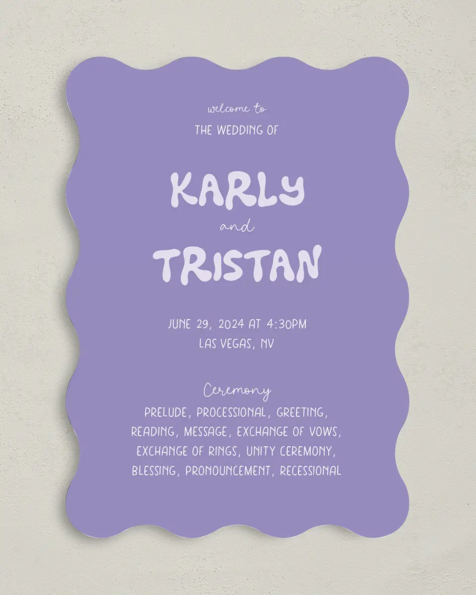 This is a 5" x 7" Wavy Wedding Program called The Karly printed in full color on Premium Smooth paper