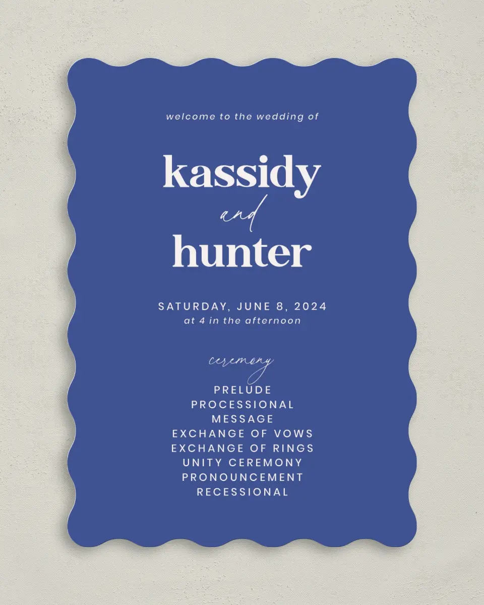 This is a 5" x 7" Wavy Wedding Program called The Kassidy printed in full color on Premium Smooth paper