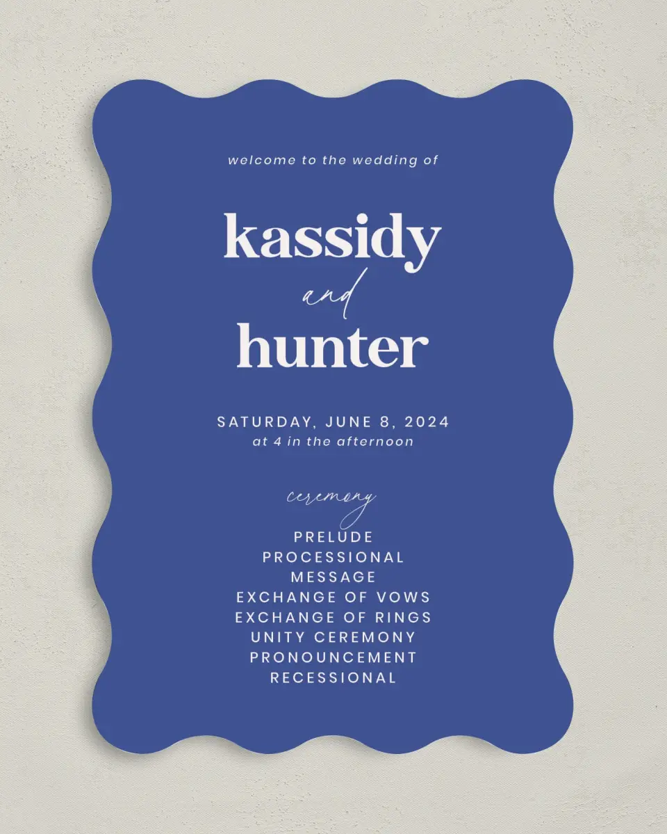 This is a 5" x 7" Wavy Wedding Program called The Kassidy printed in full color on Premium Smooth paper