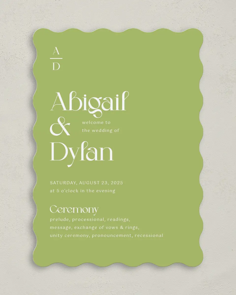 This is a 5" x 7" Wavy Wedding Program called The Abigail printed in full color on Premium Smooth paper