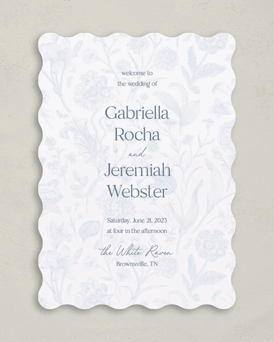 This is a 5" x 7" Wavy Wedding Program called The Gabriella printed in full color on Premium Smooth paper