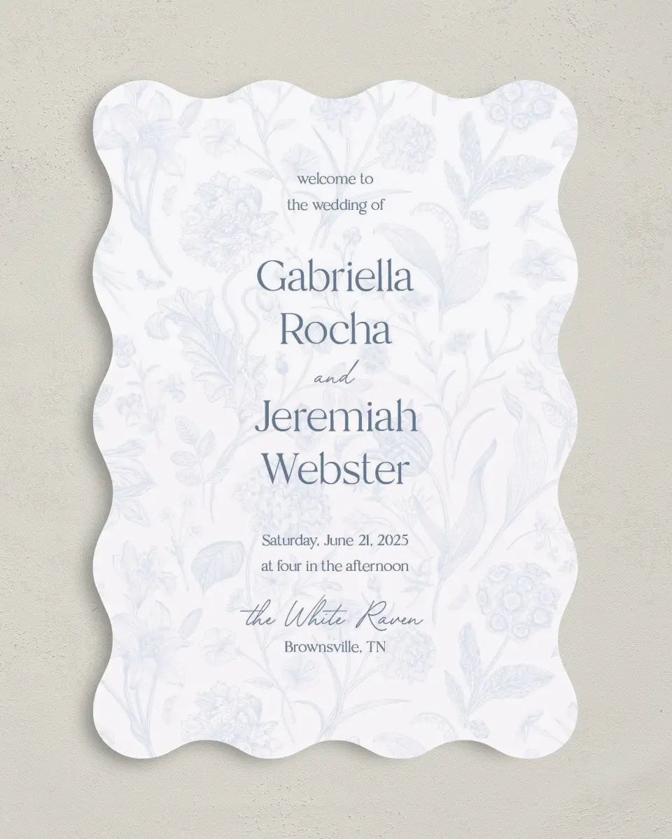 This is a 5" x 7" Wavy Wedding Program called The Gabriella printed in full color on Premium Smooth paper