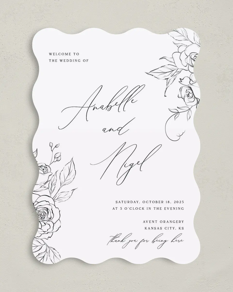 This is a 5" x 7" Wavy Wedding Program called The Anabelle printed in full color on Premium Smooth paper