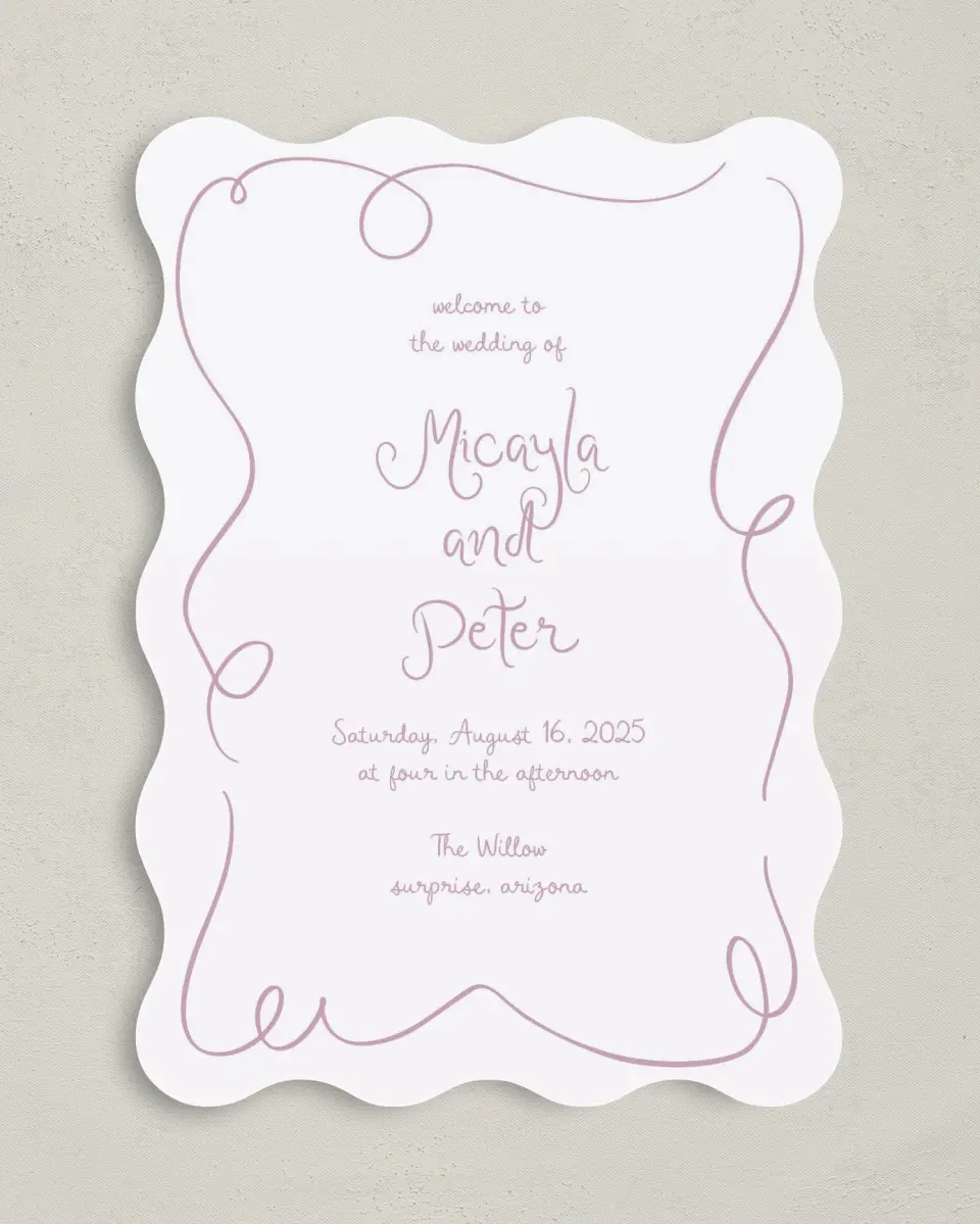 This is a 5" x 7" Wavy Wedding Program called The Micayla printed in full color on Premium Smooth paper
