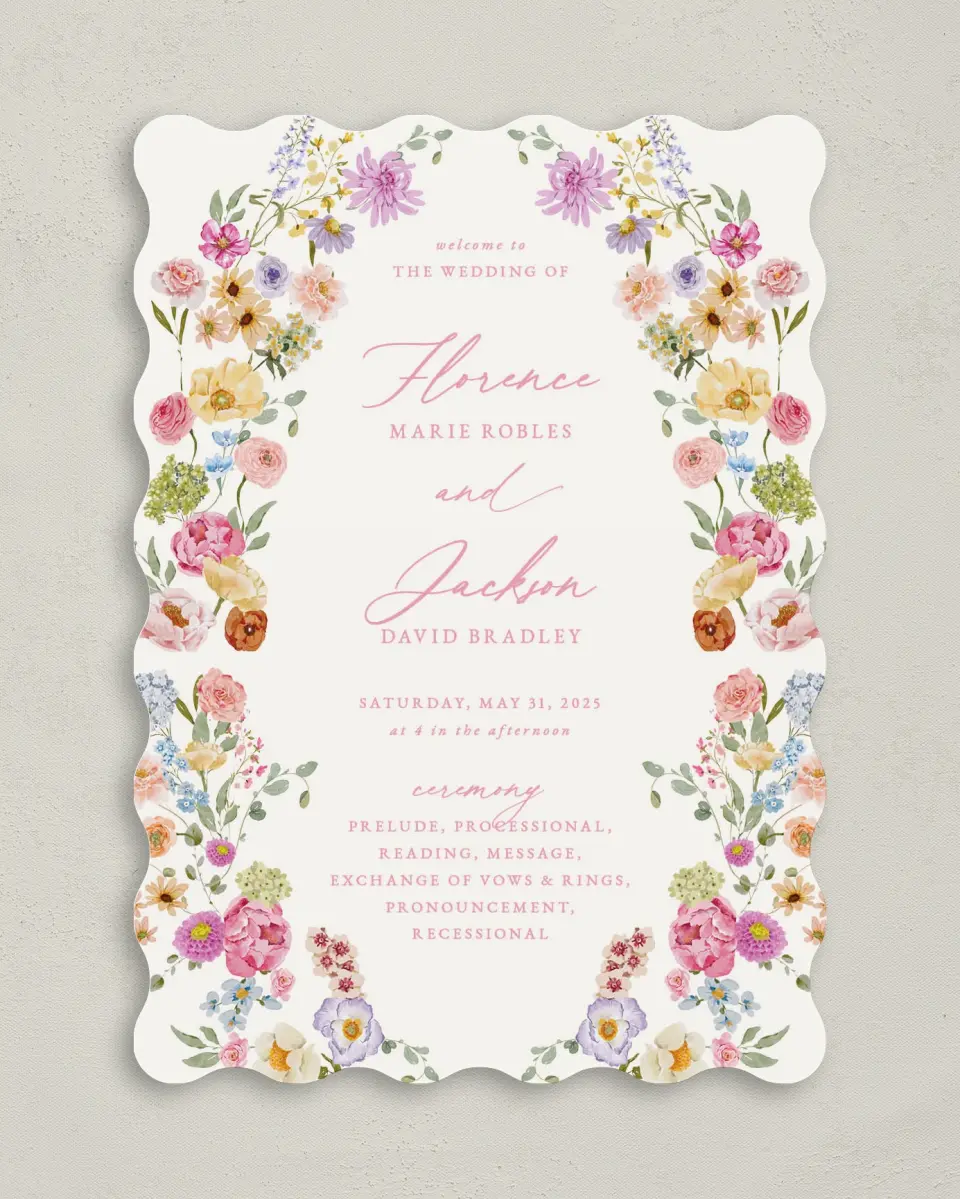 This is a 5" x 7" Wavy Wedding Program called The Florence printed in full color on Premium Smooth paper