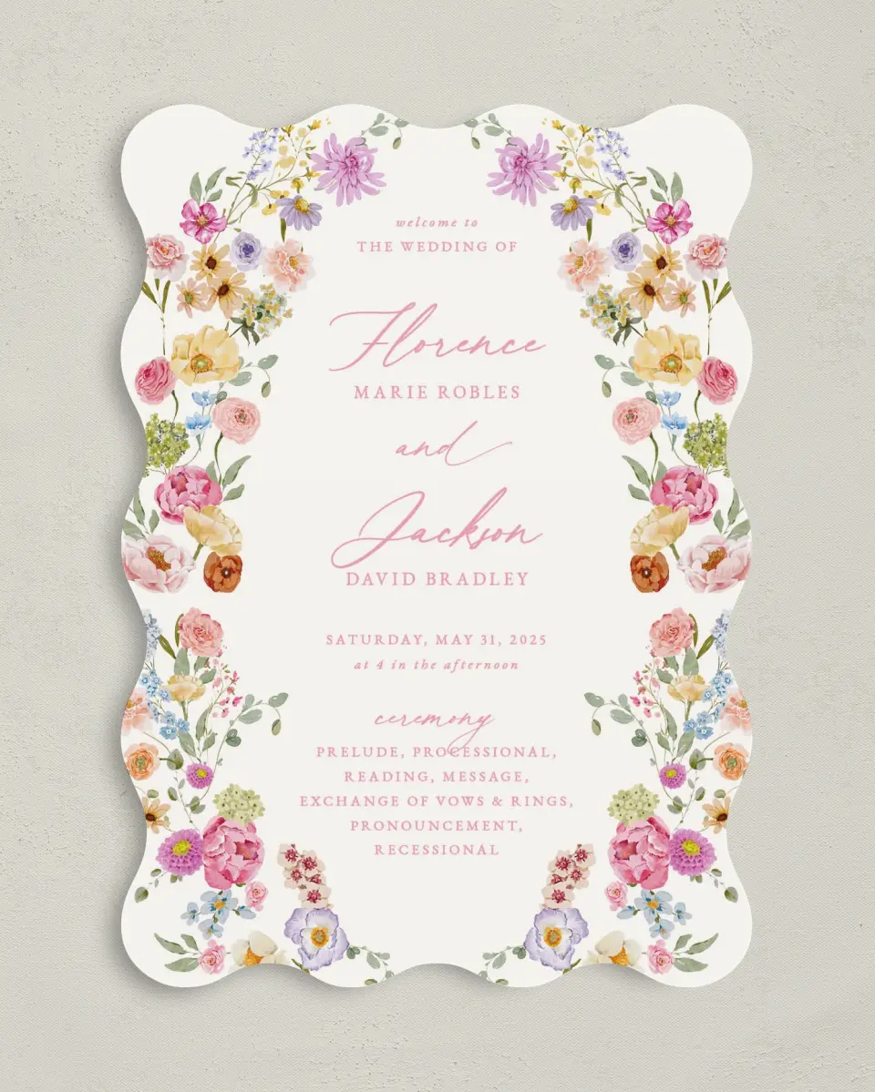 This is a 5" x 7" Wavy Wedding Program called The Florence printed in full color on Premium Smooth paper
