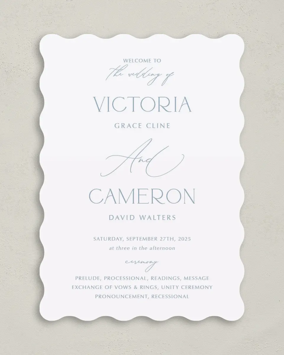 This is a 5" x 7" Wavy Wedding Program called The Victoria printed in full color on Premium Smooth paper