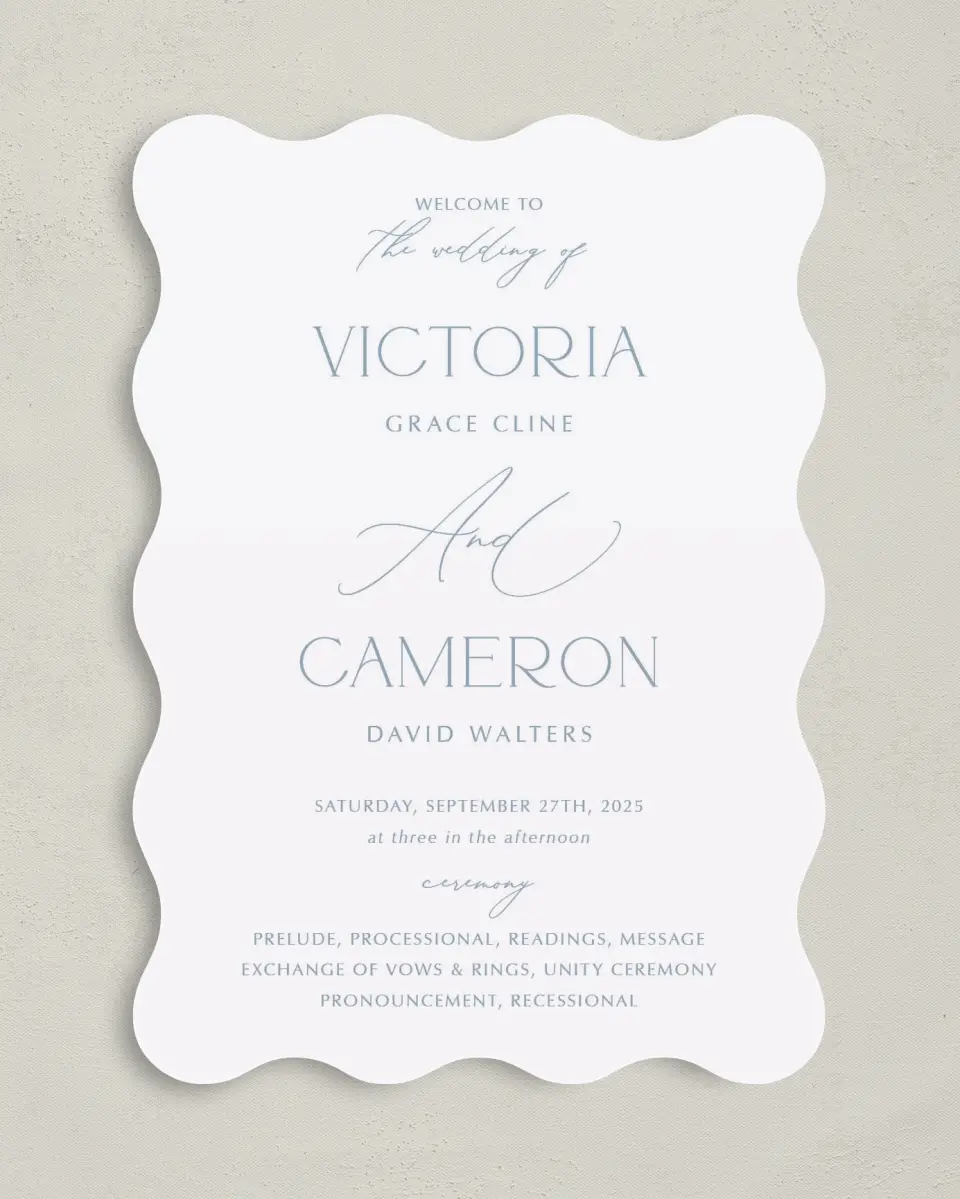 This is a 5" x 7" Wavy Wedding Program called The Victoria printed in full color on Premium Smooth paper