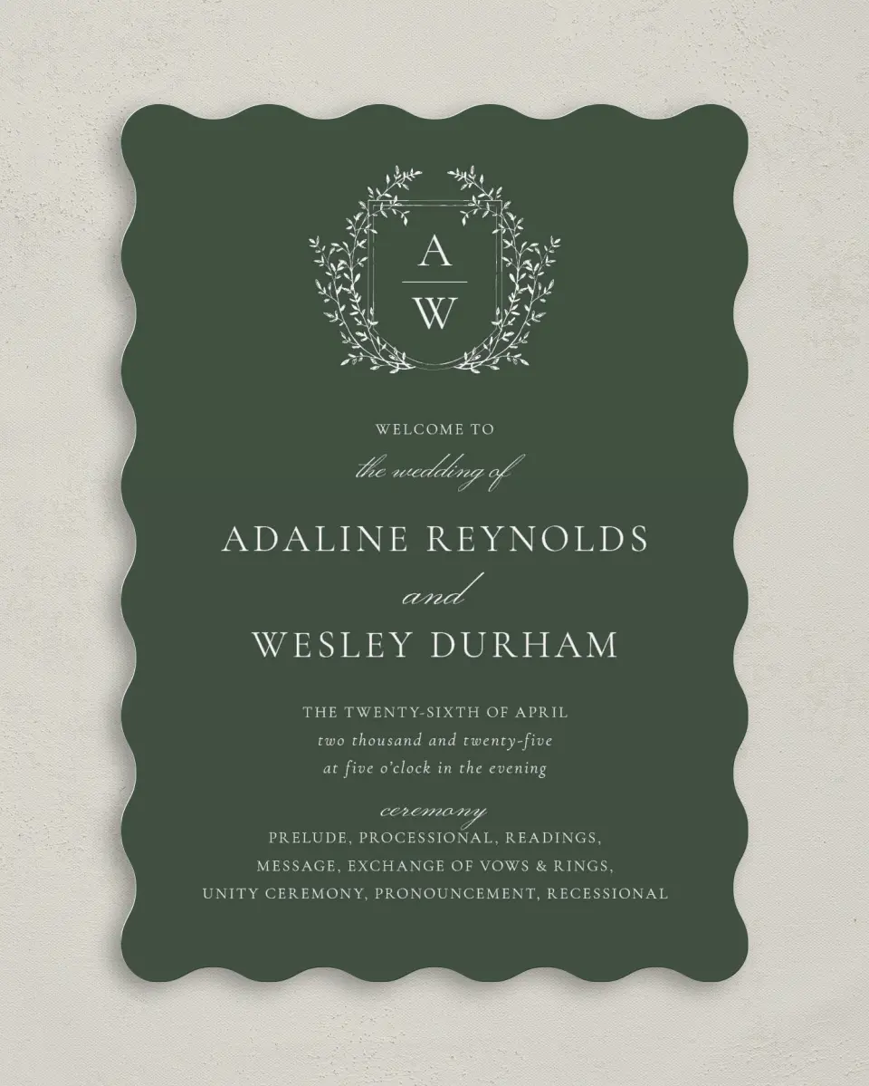 This is a 5" x 7" Wavy Wedding Program called The Adaline printed in full color on Premium Smooth paper