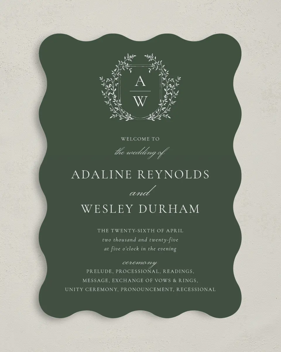 This is a 5" x 7" Wavy Wedding Program called The Adaline printed in full color on Premium Smooth paper