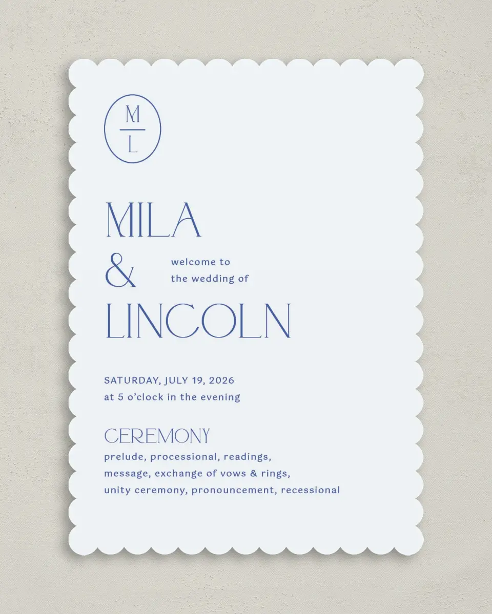 This is a 5" x 7" Wavy Wedding Program called The Mila printed in full color on Premium Smooth paper