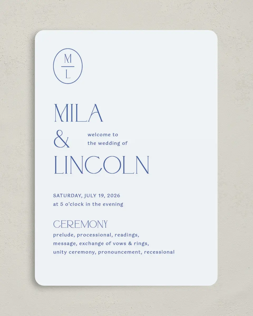 This is a 5" x 7" Wavy Wedding Program called The Mila printed in full color on Premium Smooth paper