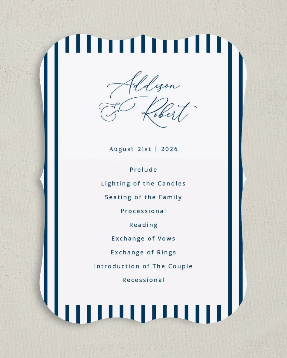 This is a 5" x 7" Wavy Wedding Program called The Addison printed in full color on Premium Smooth paper