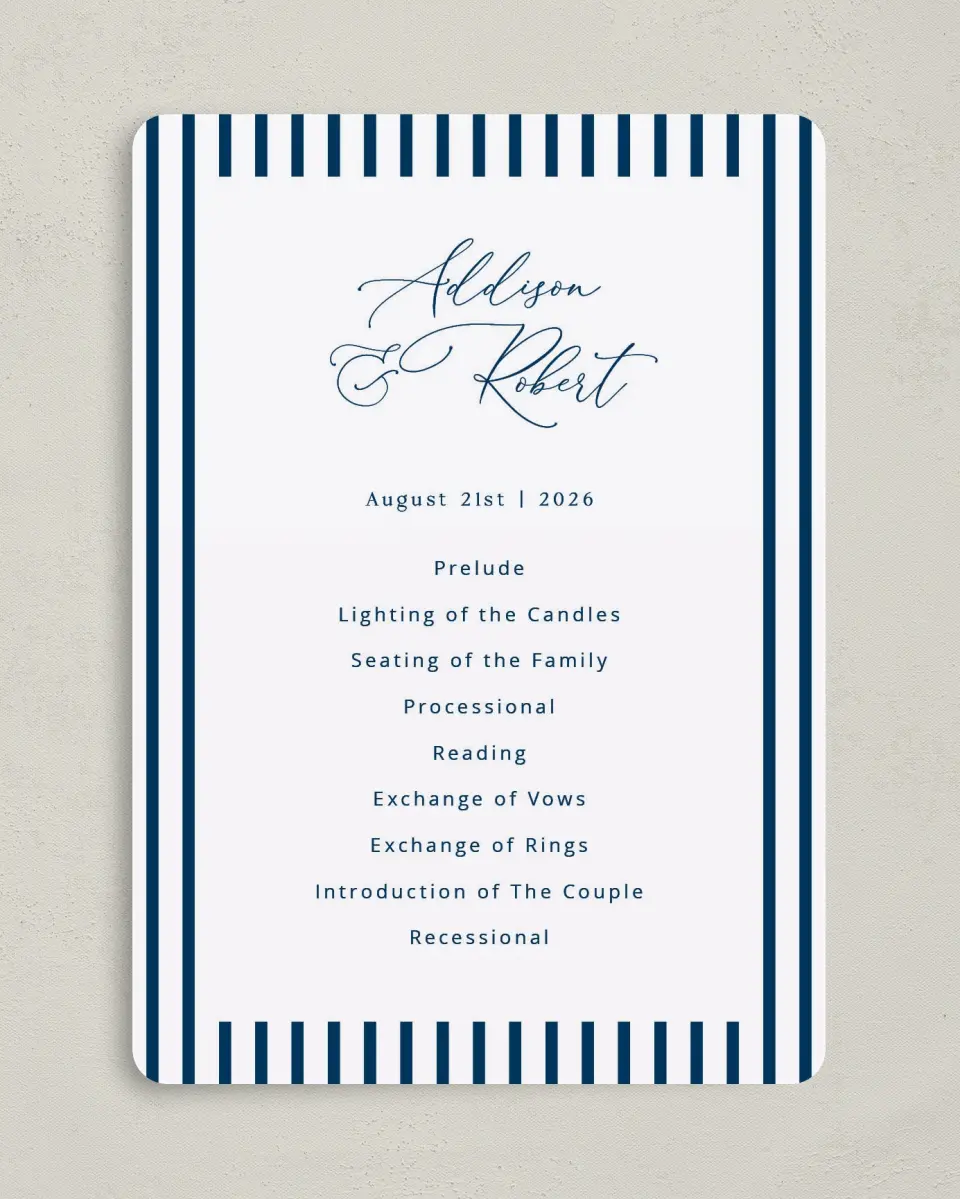 This is a 5" x 7" Wavy Wedding Program called The Addison printed in full color on Premium Smooth paper
