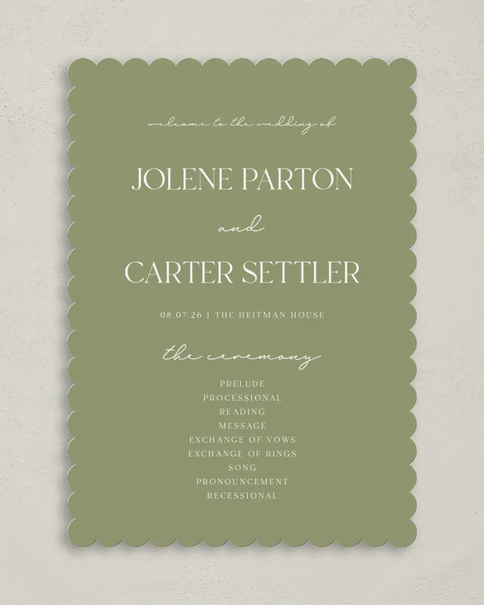 This is a 5" x 7" Wavy Wedding Program called The Jolene printed in full color on Premium Smooth paper