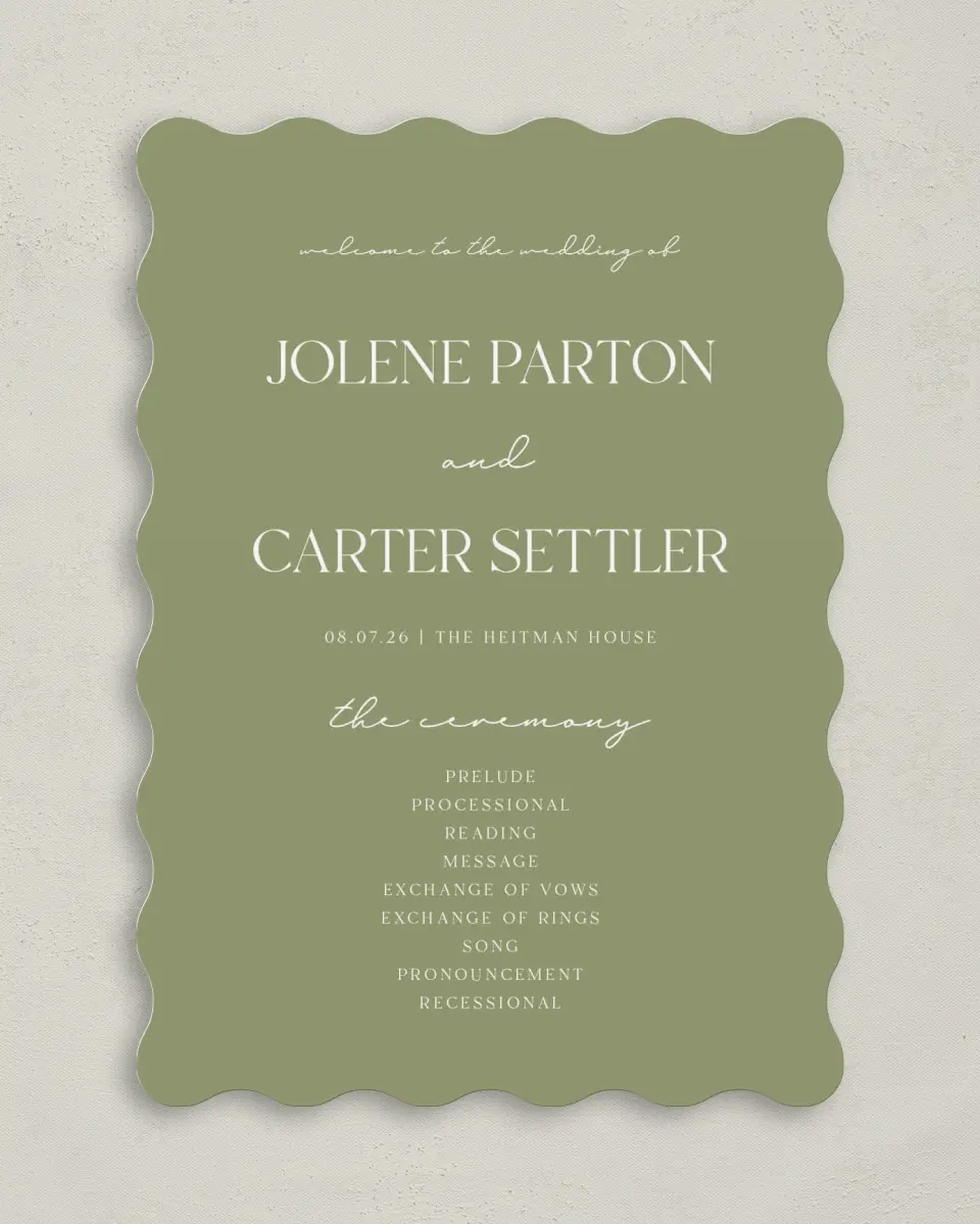This is a 5" x 7" Wavy Wedding Program called The Jolene printed in full color on Premium Smooth paper