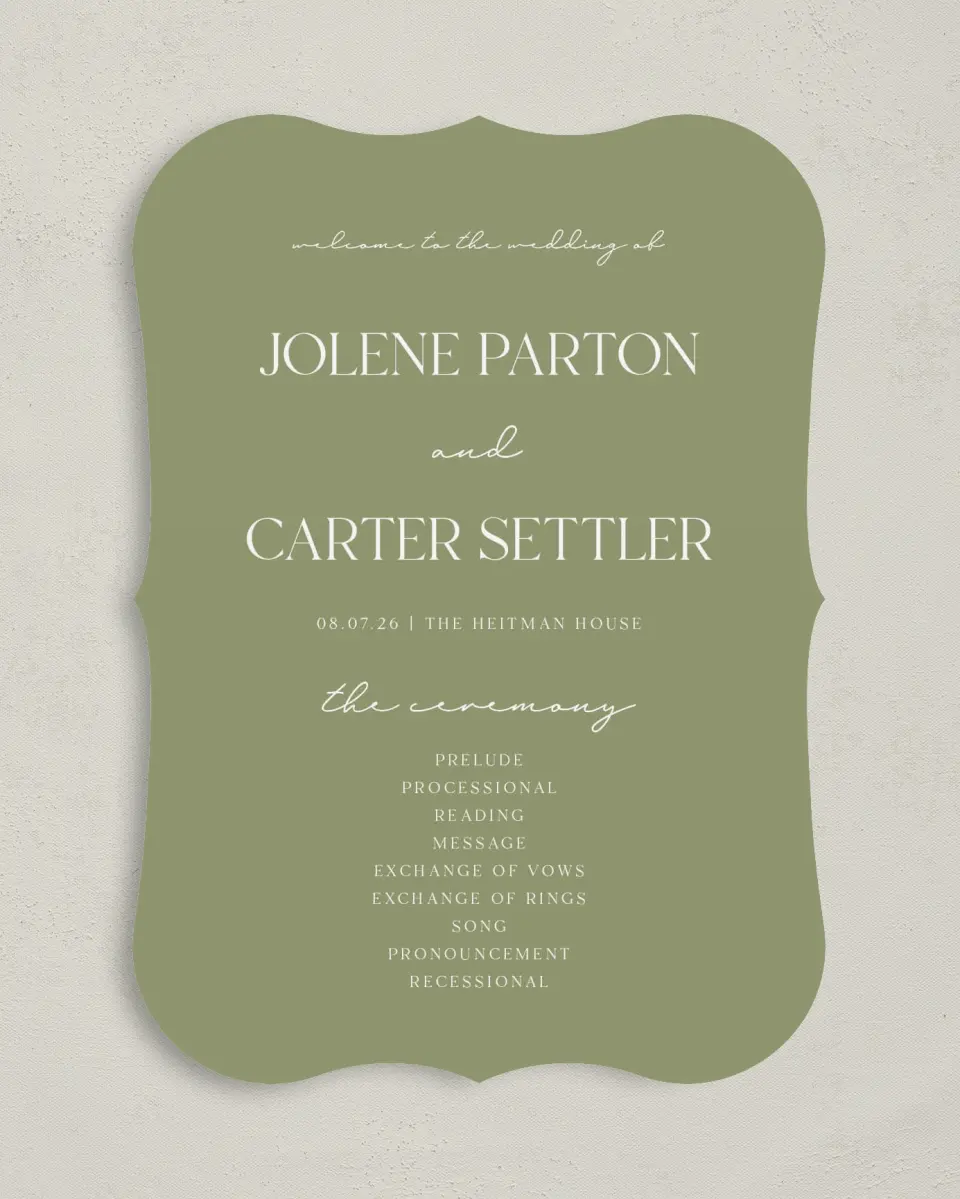 This is a 5" x 7" Wavy Wedding Program called The Jolene printed in full color on Premium Smooth paper