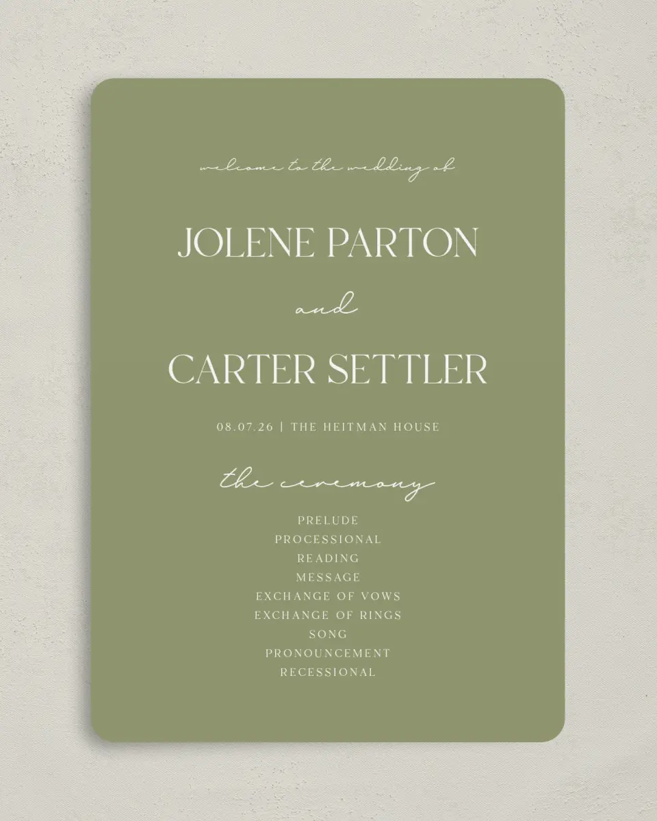 This is a 5" x 7" Wavy Wedding Program called The Jolene printed in full color on Premium Smooth paper