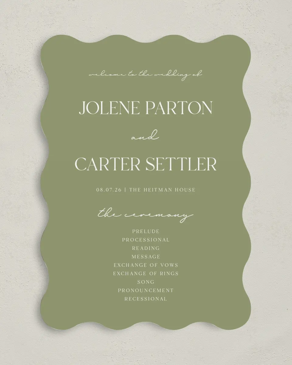 This is a 5" x 7" Wavy Wedding Program called The Jolene printed in full color on Premium Smooth paper