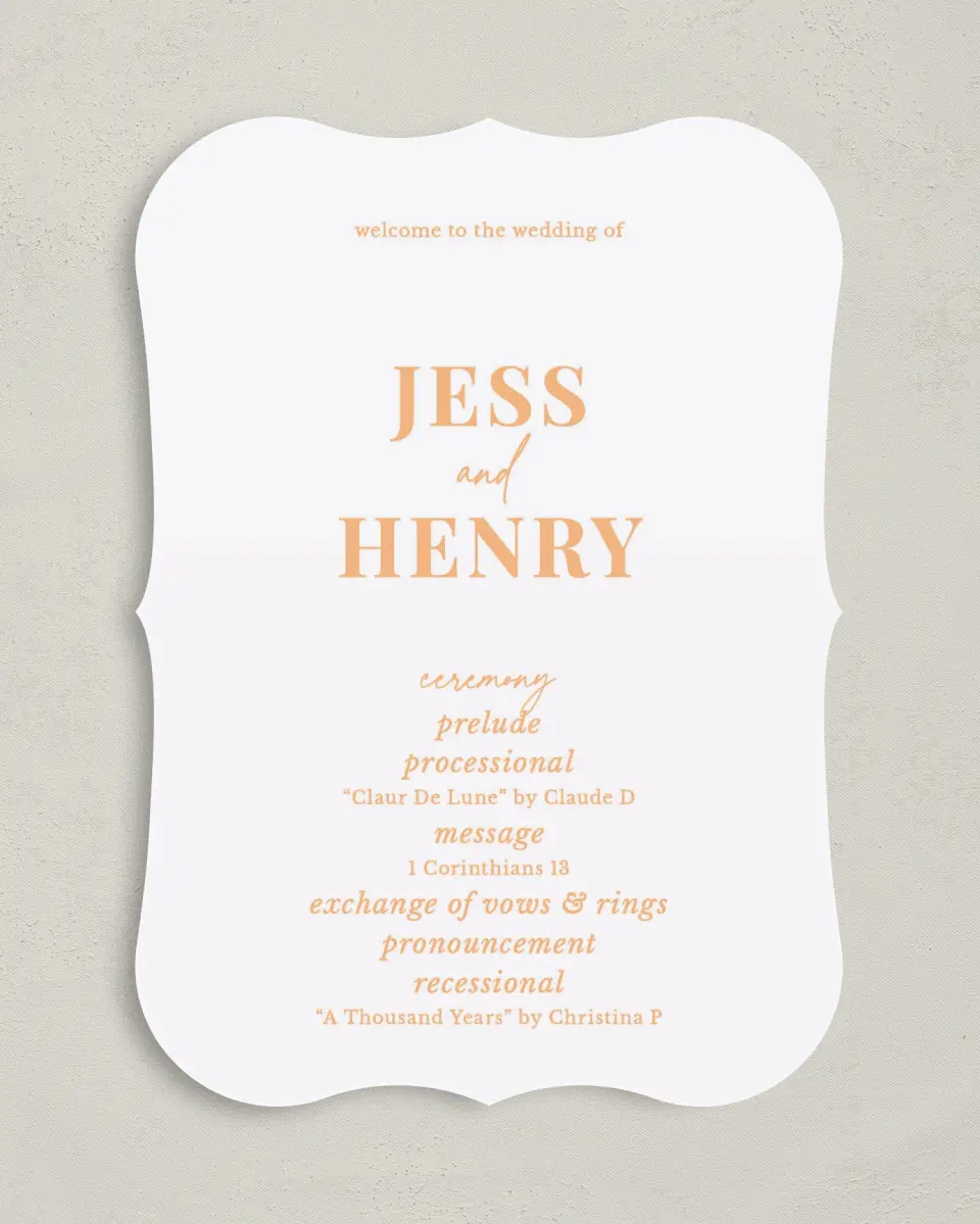 This is a 5" x 7" Wavy Wedding Program called The Jess printed in full color on Premium Smooth paper