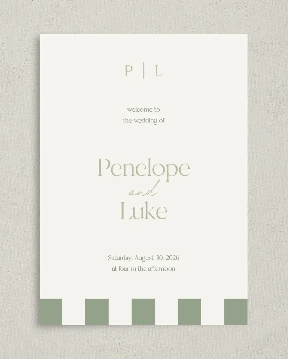 This is a 5" x 7" Wavy Wedding Program called The Penelope printed in full color with Gold foil on Luxe Satin (coated) paper