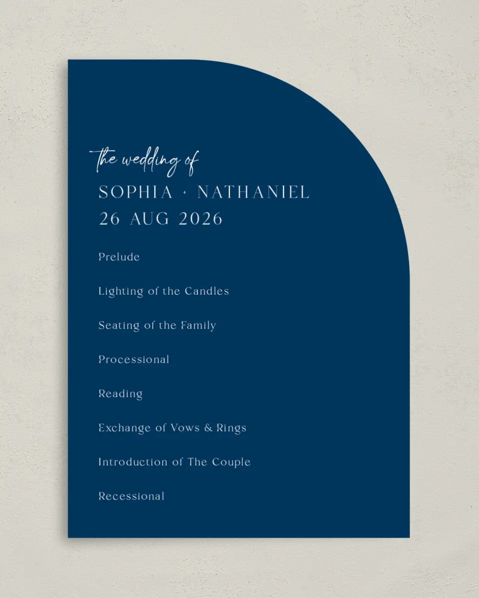 This is a 5" x 7" Tea-length Wedding Program called The Sophia printed in full color on Premium Smooth paper