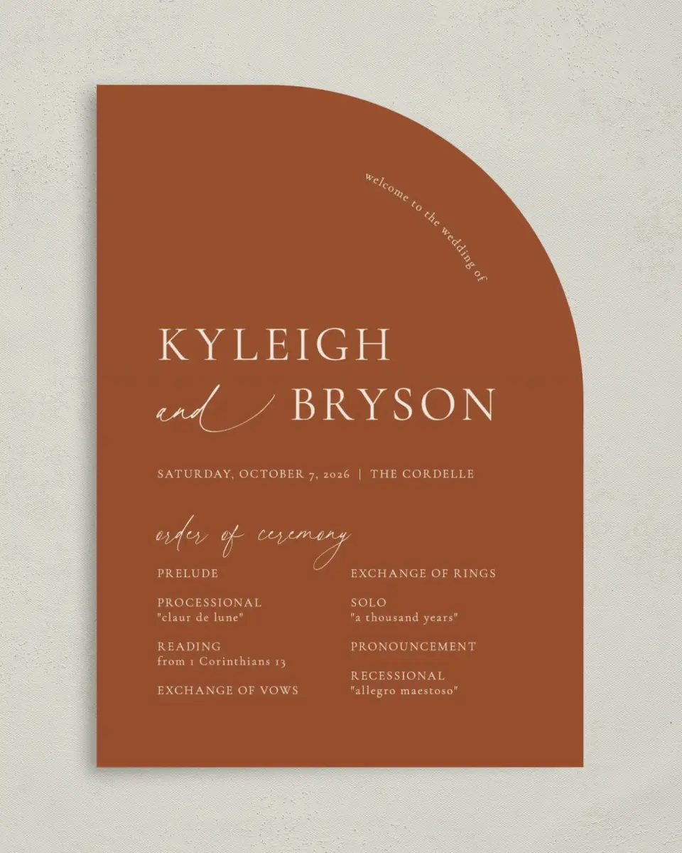 This is a 5" x 7" Tea-length Wedding Program called The Kyleigh printed in full color on Premium Smooth paper