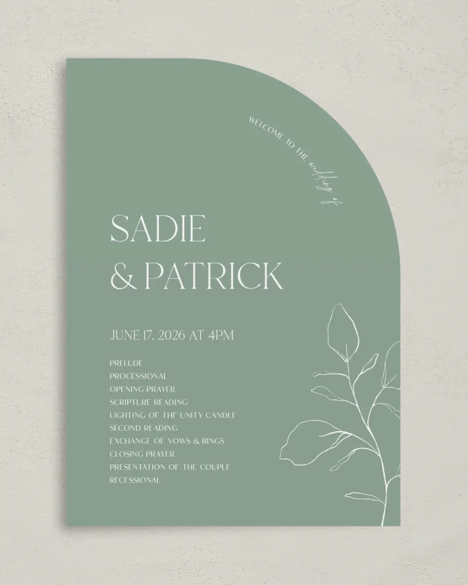 This is a 5" x 7" Tea-length Wedding Program called The Sadie printed in full color on Premium Smooth paper