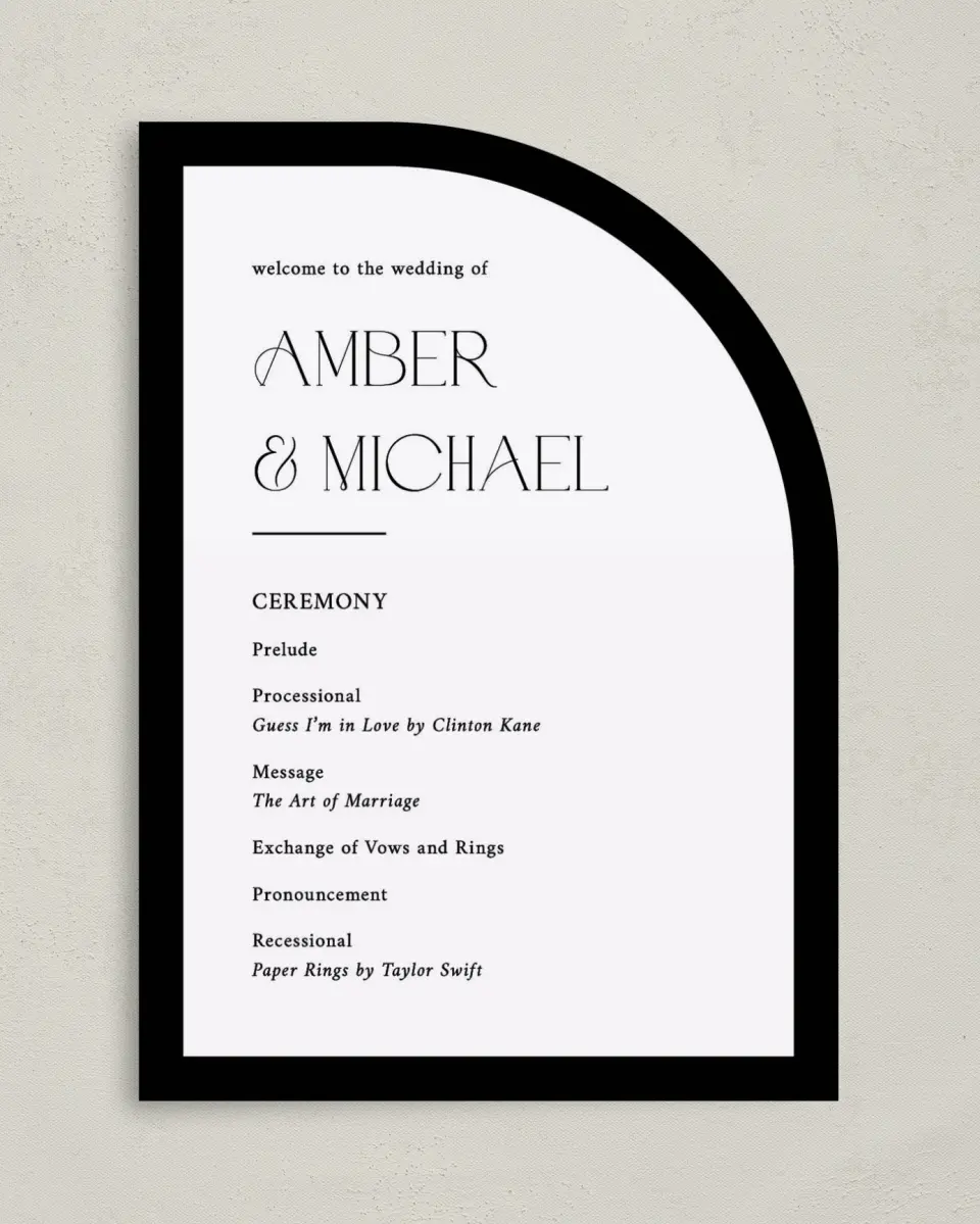 This is a 5" x 7" Tea-length Wedding Program called The Amber printed in full color on Premium Smooth paper