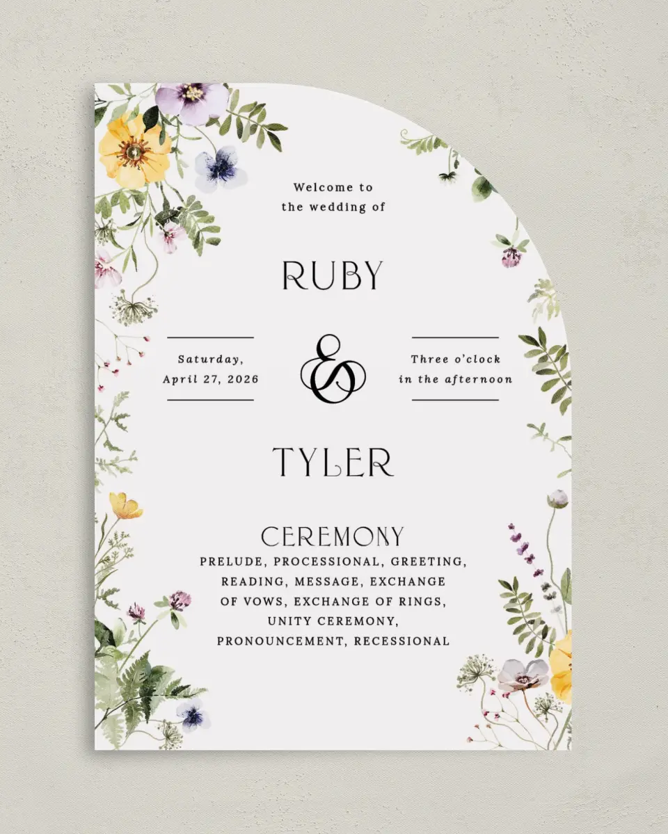This is a 5" x 7" Tea-length Wedding Program called The Ruby printed in full color on Premium Smooth paper