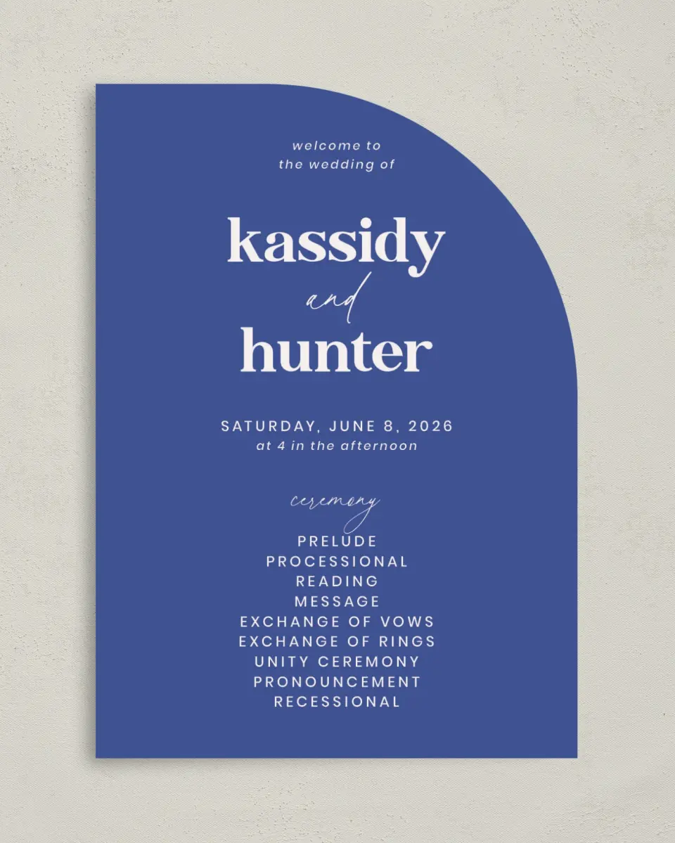 This is a 5" x 7" Tea-length Wedding Program called The Kassidy printed in full color on Premium Smooth paper