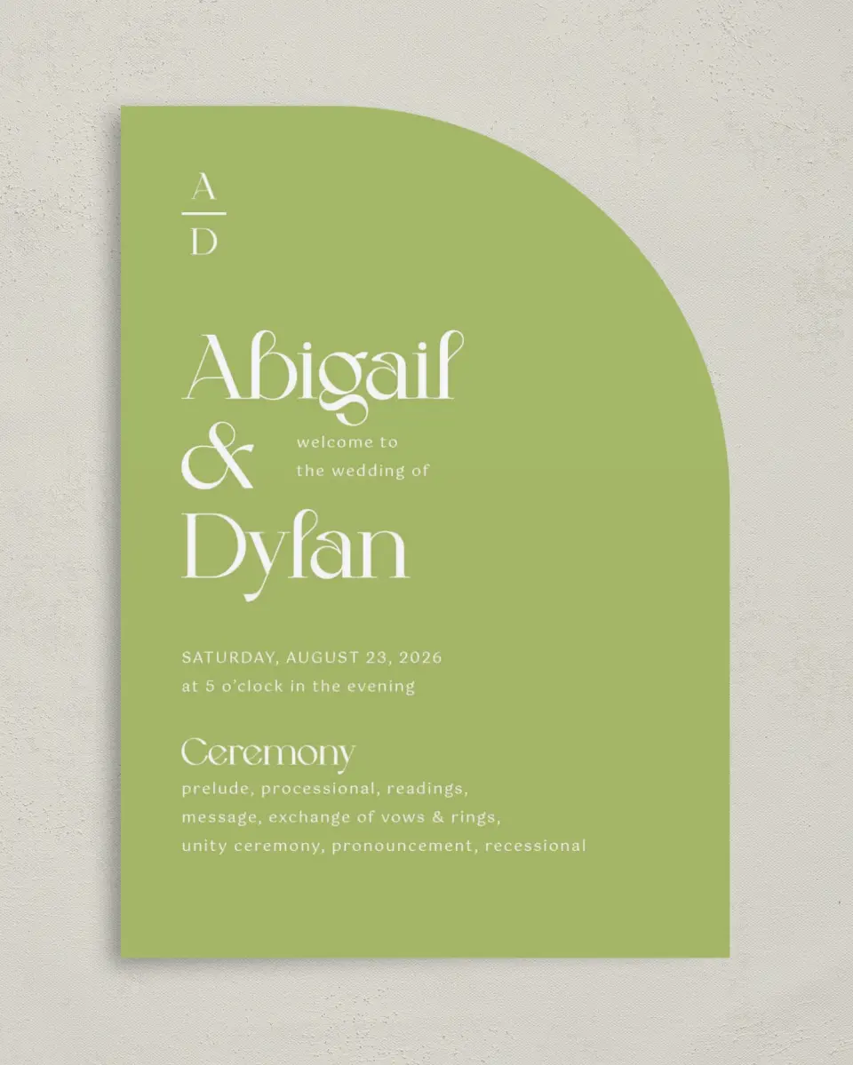 This is a 5" x 7" Tea-length Wedding Program called The Abigail printed in full color on Premium Smooth paper